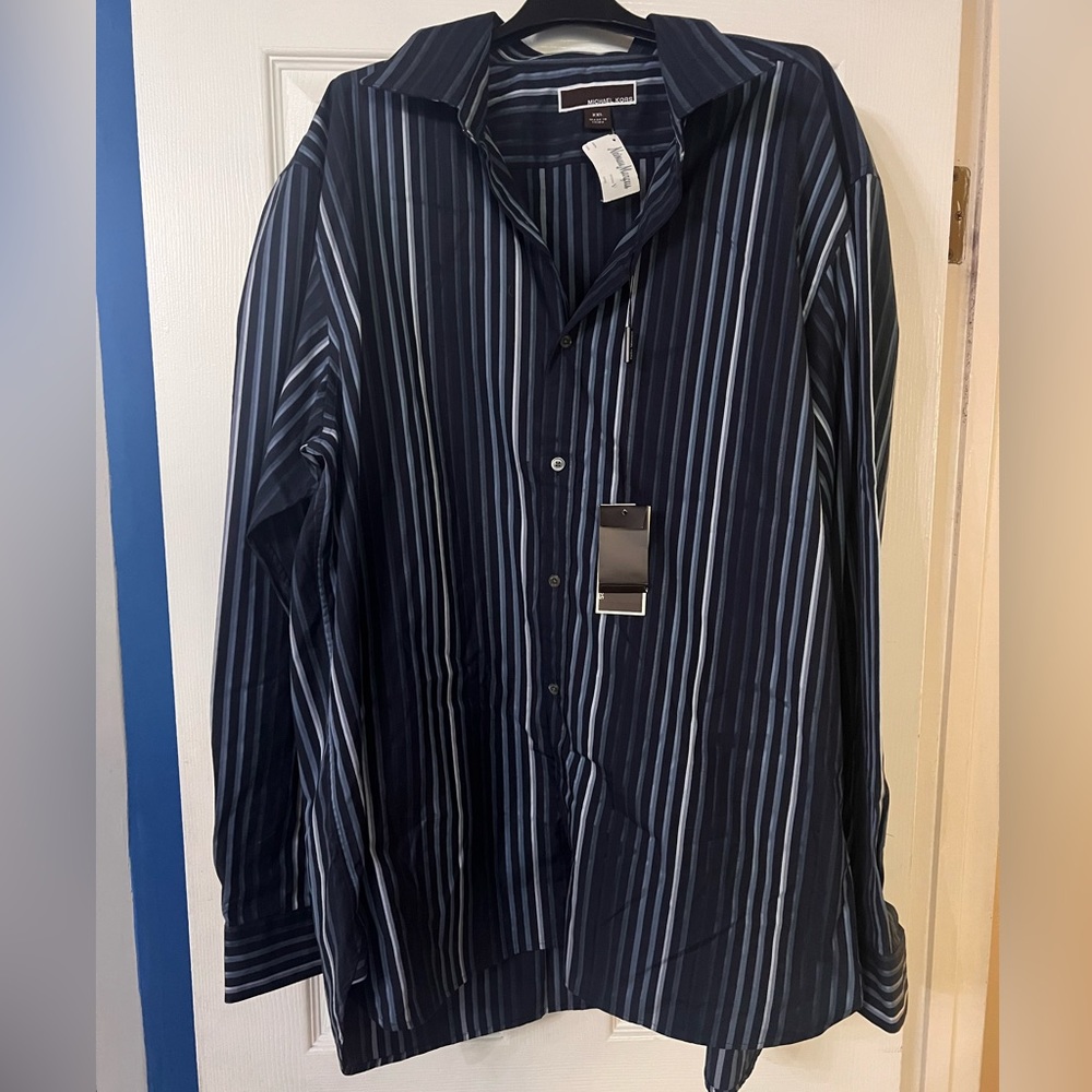 Michael Kors XXL Stripped Blue Button Down Dress Shirt